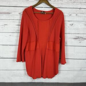 Fenini Shirt Womens Large Orange Red Textured Boxy‎ Artsy USA Lagenlook Art